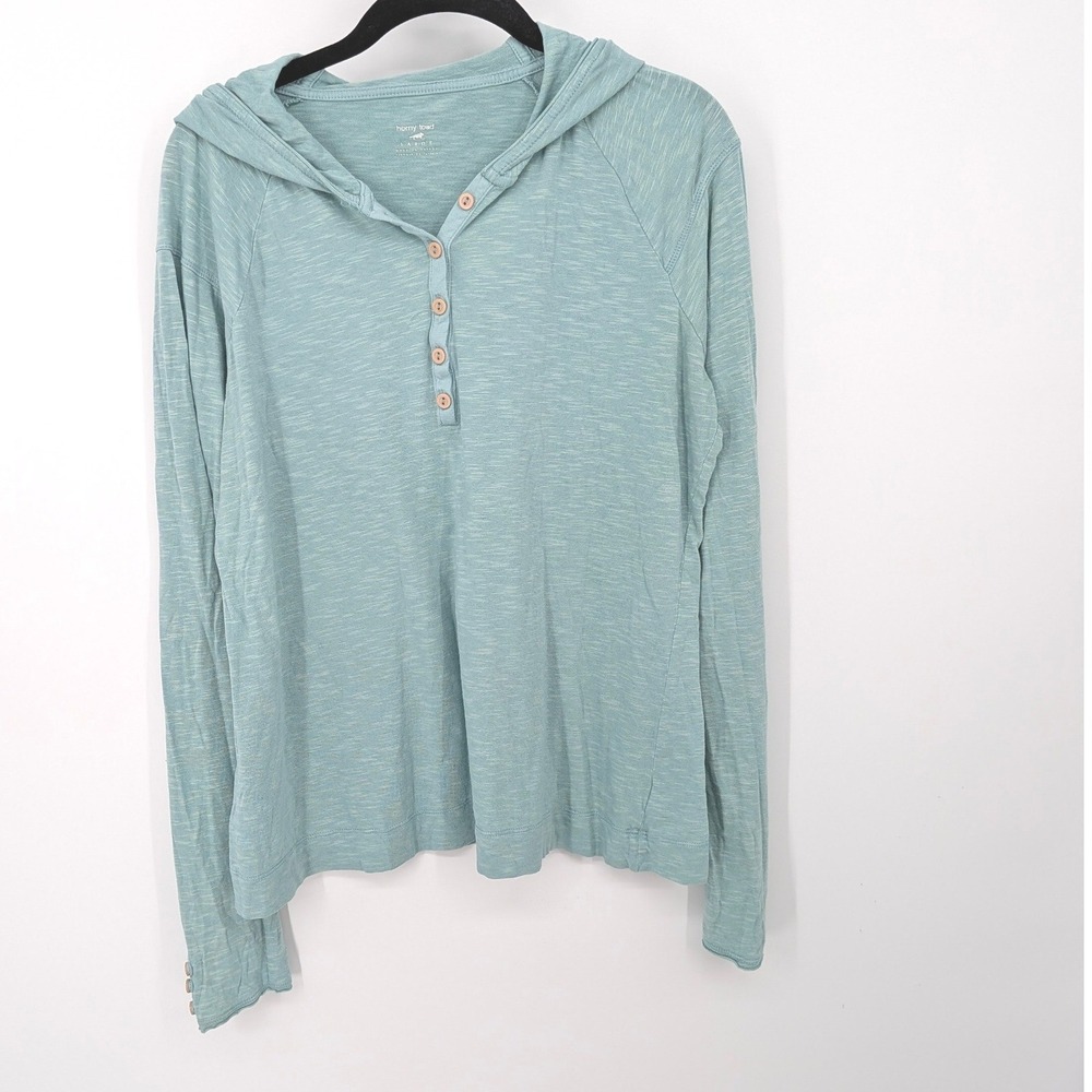 Horny Toad Henley Hoodie Womens Large Teal Blue Organic Cotton Tencel Blend